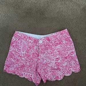 Lilly Pulitzer High Waist Pink Shorts with Scalloped Hem